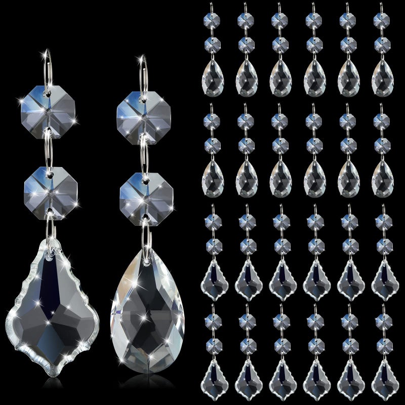 Potchen 26 Pcs Chandelier Crystal Replacement 38 mm Teardrop Crystal Prisms Hanging Gems Parts for Lamps and Chandeliers Suncatcher Windows Home Weeding Party Decor