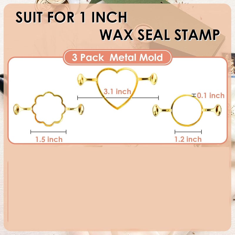 إكسفور مجموعة من 3 قوالب ختم شمع معدنية على شكل قلب على شكل زهرة مستديرة لختم شمع مقاس 1 بوصة، شمع لاصق يدوي الصنع لدعوات الزفاف والمظاريف والبطاقات والهدايا وتغليف النبيذ - Image 5