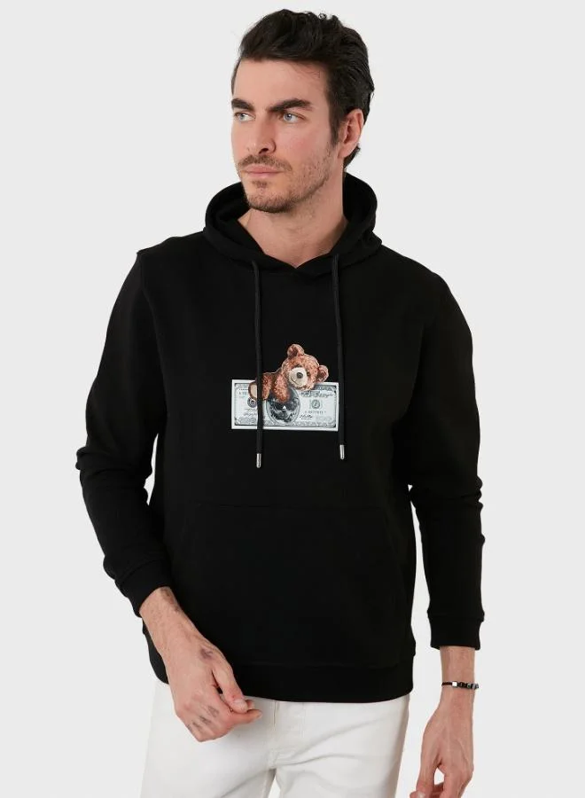 Buratti  Buratti Cotton Regular Fit Printed Hooded Sweatshirt with Kangaroo Pocket for Men SWEAT 6141004B for Men | Best Price UAE