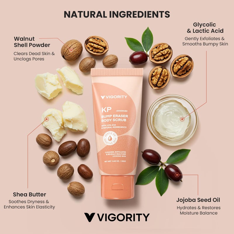 VIGORITY KP Bump Eraser Body Scrub - Keratosis Pilaris Treatment for Strawberry Legs, Chicken Skin - Exfoliating Body Scrub for Women & Men - Image 3
