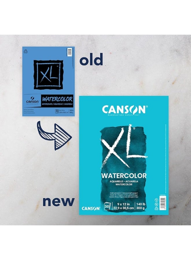Canson XL Series Watercolor Pad, Heavyweight White Paper, Foldover Binding, 30 Sheets, 9x12 inch - Image 1