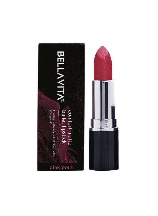 Bella Vita Organic - Bellavita Comfort Matte Bullet Lipstick| Intense Colour| Creamy Matte Finish| Intense Moisturisation| Smooth Glide| Lipsticks For Women| 4 Hr Stay, Pink Pout, 4.2 Gm - Image 1