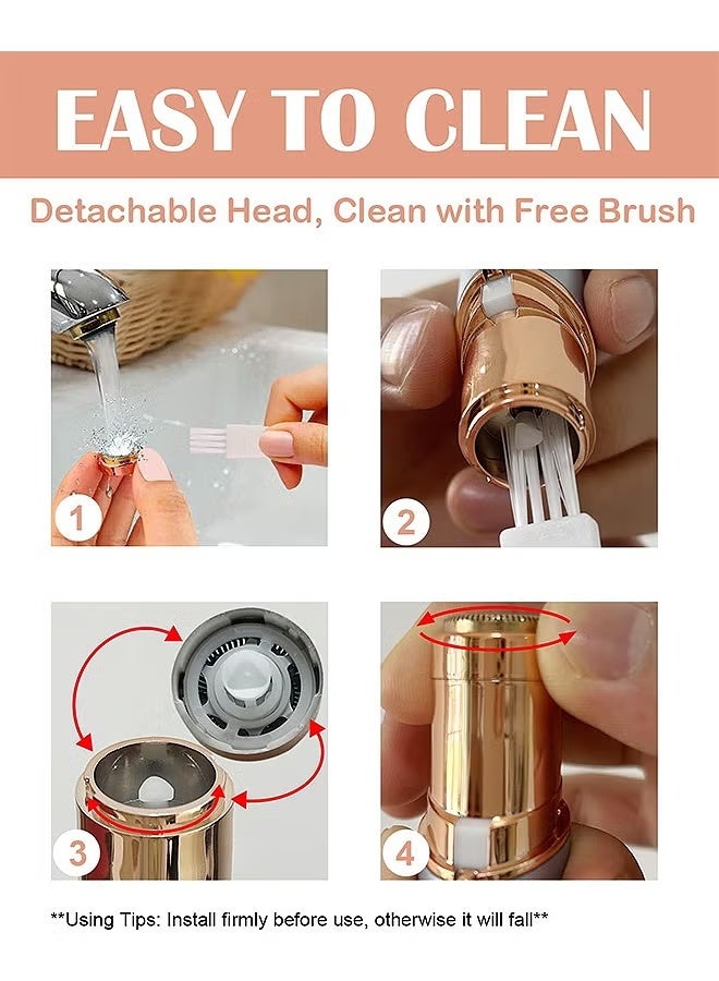 HTKCRX 2 in 1 Electric Eyebrow Trimmer Facial Hair Remover for Women, Portable Rechargeable Painless Hair Razor, for Face Peach Fuzz Lips Chin Armpit Body (Gold) - Image 4