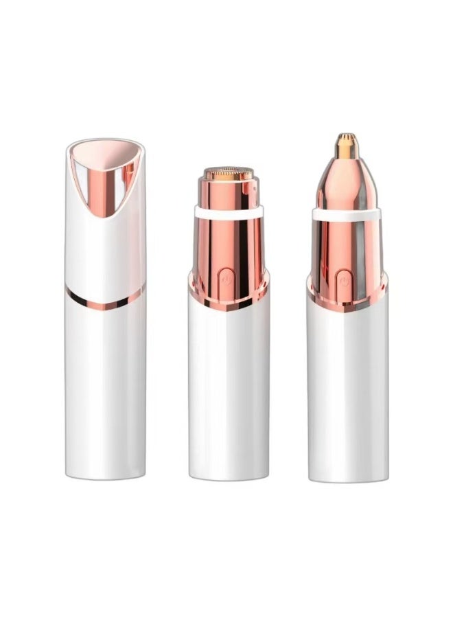 HTKCRX 2 in 1 Electric Eyebrow Trimmer Facial Hair Remover for Women, Portable Rechargeable Painless Hair Razor, for Face Peach Fuzz Lips Chin Armpit Body (Gold) - Image 1