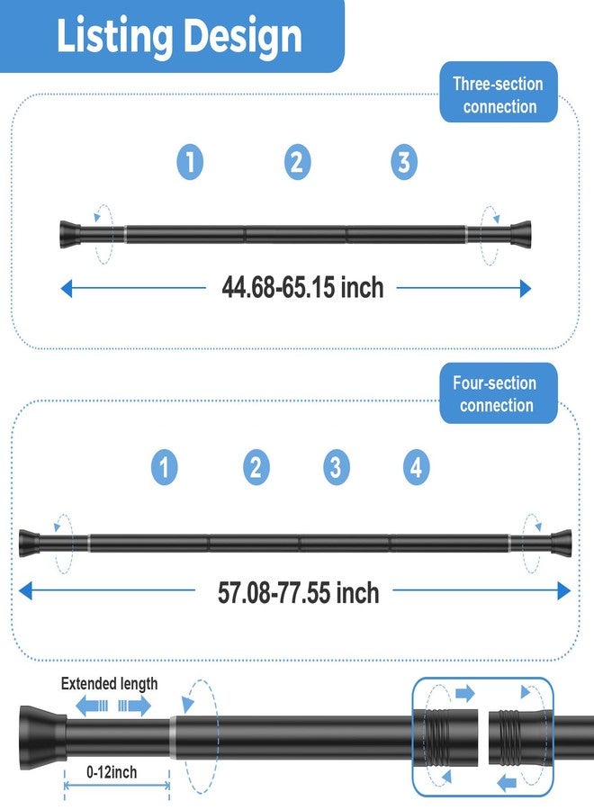 QINGYUN Shower Curtain Rod 45-75 Inch Black Shower Rod Tension Rod Adjustable Curtain Rod No Drilling Tension Curtain Rod Shower Rods for Bathroom Tension Shower Curtain Rod - Image 2
