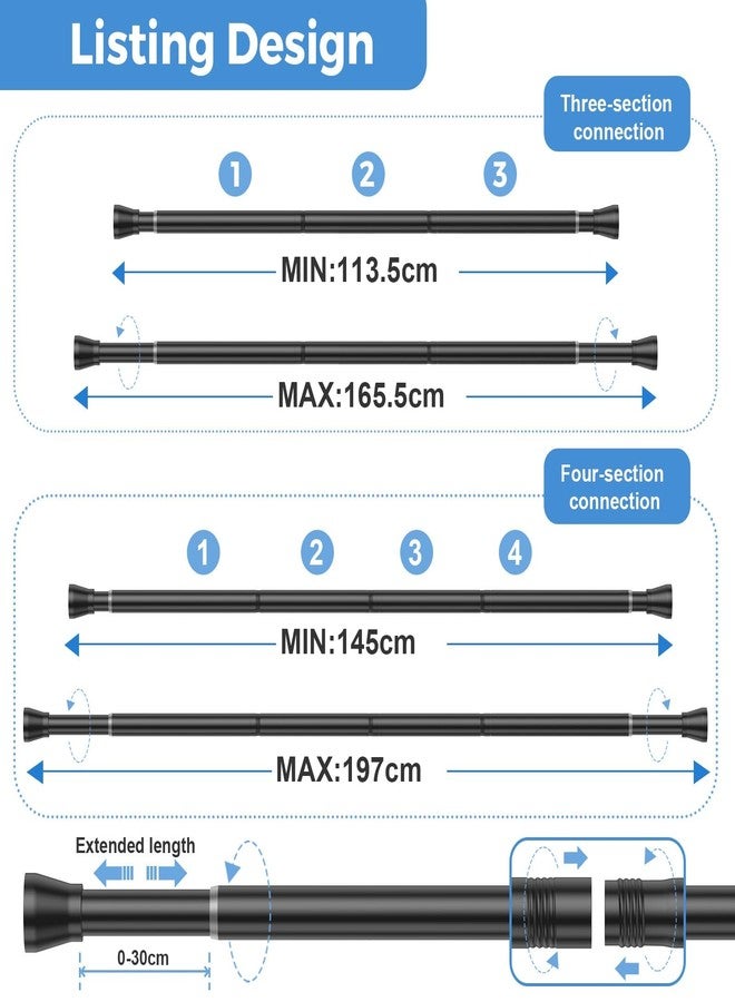 QINGYUN Shower Curtain Rod 45-75 Inch Black Shower Rod Tension Rod Adjustable Curtain Rod No Drilling Tension Curtain Rod Shower Rods for Bathroom Tension Shower Curtain Rod - Image 3