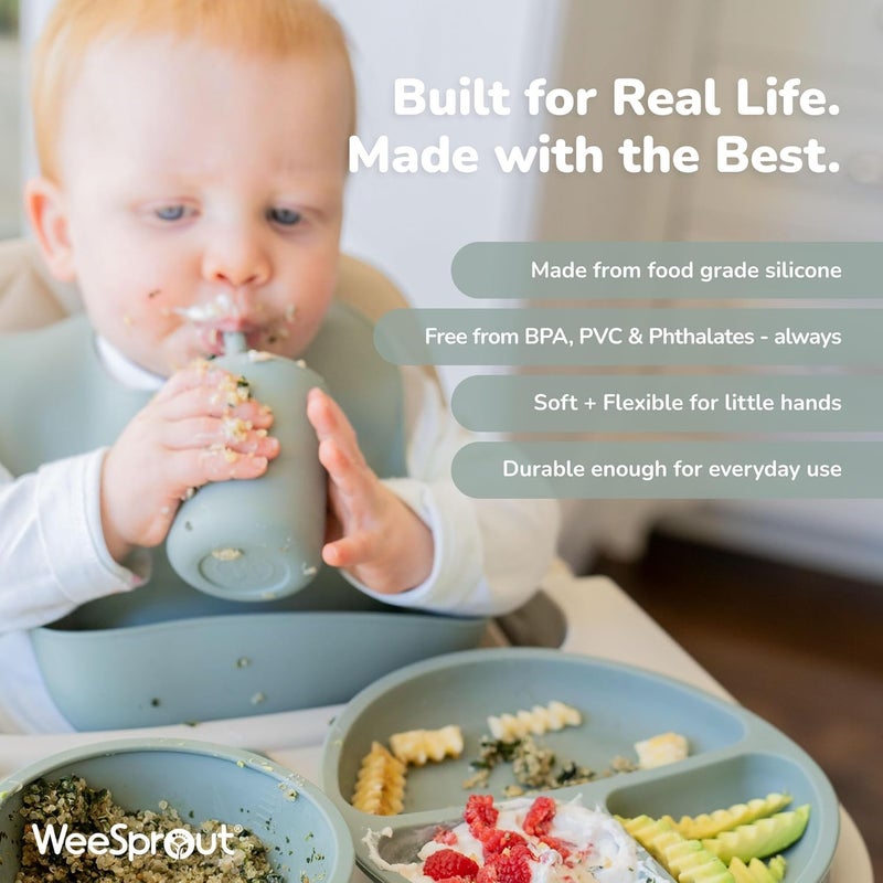 WeeSprout Silicone Baby Cups with Straws and Lids - Set of 2, 4 & 8 oz Food Grade Toddler Training Containers - Image 5