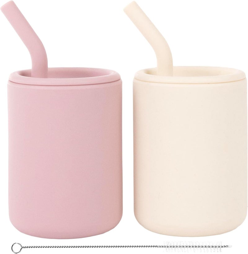WeeSprout Silicone Baby Cups with Straws and Lids - Set of 2, 4 & 8 oz Food Grade Toddler Training Containers - Image 1