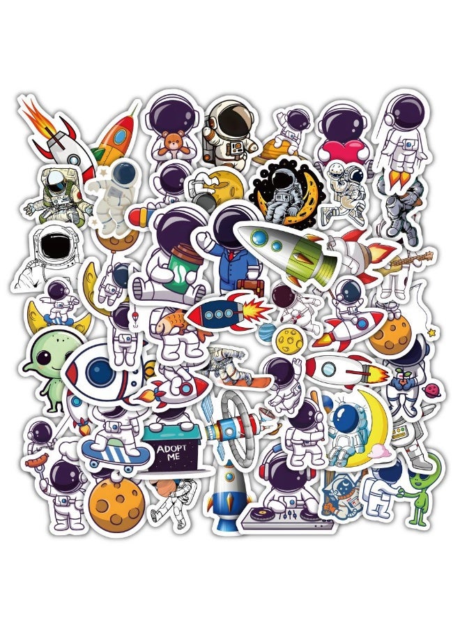 NIBEMINENT 60 Pcs Cartoon Astronaut Deco Kit Waterproof Stickers, High Definition Printing Bright Colors, Suitable for Laptop Skateboard Luggage Water Bottle Guitar DIY - Image 2