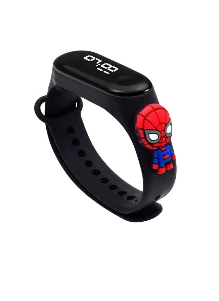 Miniso Kids Electronic Digital Watch, Digital Dial Waterproof Cartoon Character LED Kids Watch, Stylish And Fashionable Children Wrist Watch, Comfortable Watch Band For Kids, (1pc, Black, Spider Man)  - Image 1