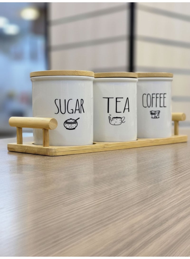 CASA HOME CasaHome Porcelain Jar Set with Bamboo Lids – Classic White & Natural Bamboo, Elegant Countertop Storage for Coffee, Tea - Image 4