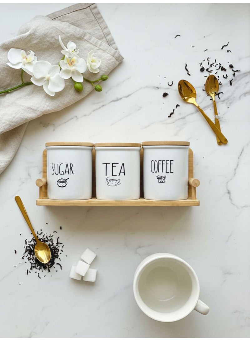 CASA HOME CasaHome Porcelain Jar Set with Bamboo Lids – Classic White & Natural Bamboo, Elegant Countertop Storage for Coffee, Tea - Image 2