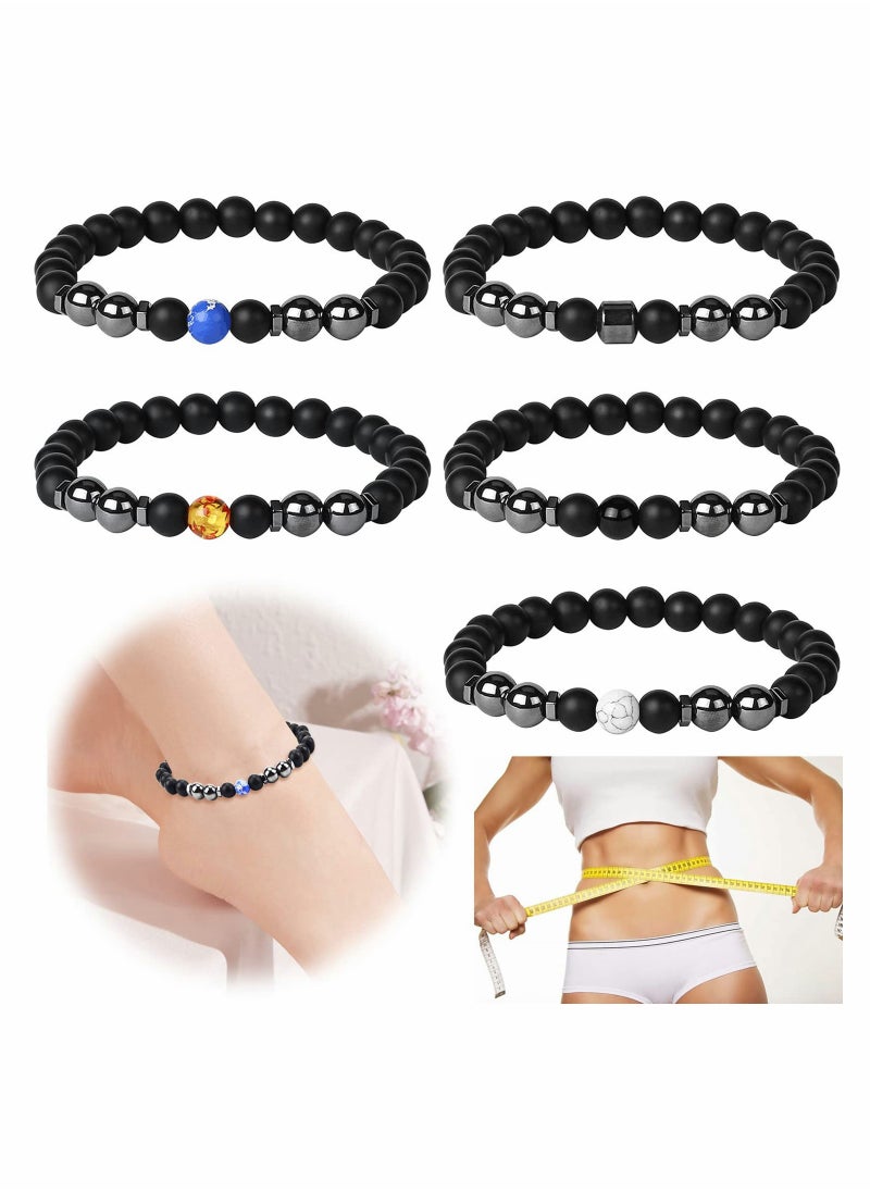 SYOSI Anti Swelling Obsidian Anklet 5 Pieces Antianxiety Adjustable Beads Bracelet for Men Women Gift  - Image 3