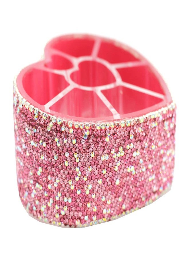 Bestbling Desktop Cosmetic Storage Box 8-hole Heart-Shaped Bling bling Rhinestone Cosmetic Tools storage Box Jewelry Storage Box (Pink) - Image 5
