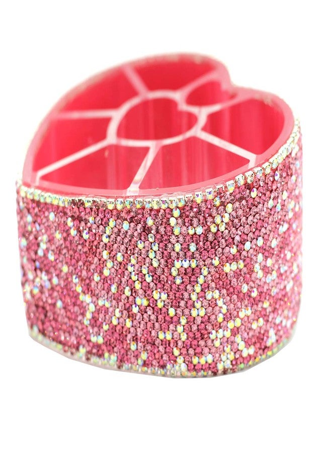 Bestbling Desktop Cosmetic Storage Box 8-hole Heart-Shaped Bling bling Rhinestone Cosmetic Tools storage Box Jewelry Storage Box (Pink) - Image 3