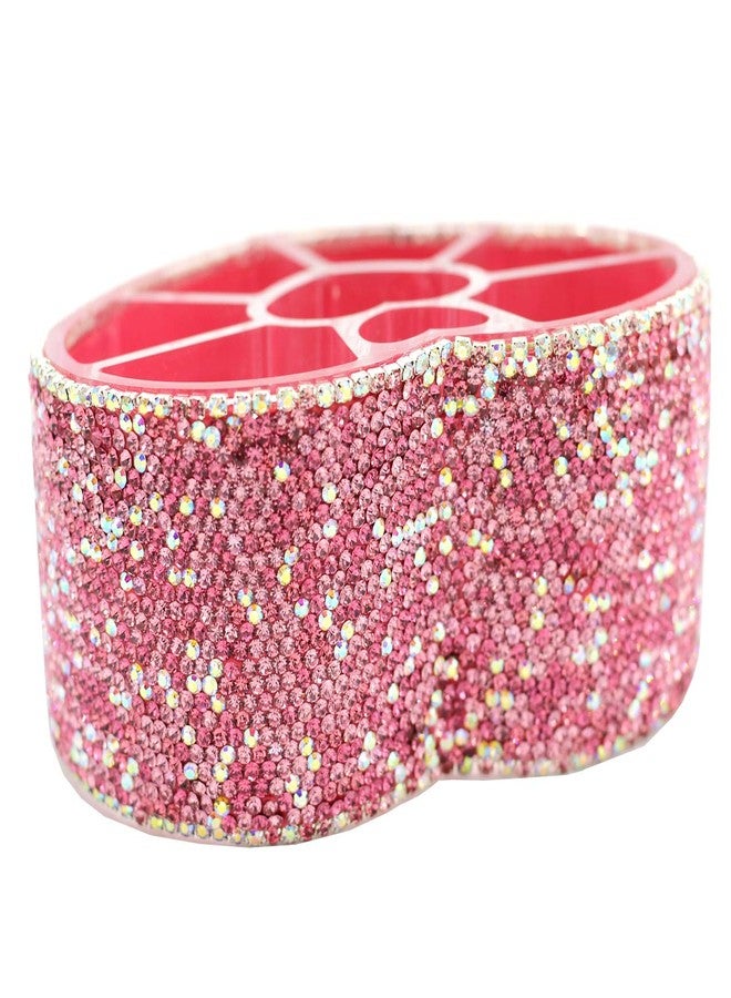 Bestbling Desktop Cosmetic Storage Box 8-hole Heart-Shaped Bling bling Rhinestone Cosmetic Tools storage Box Jewelry Storage Box (Pink) - Image 4