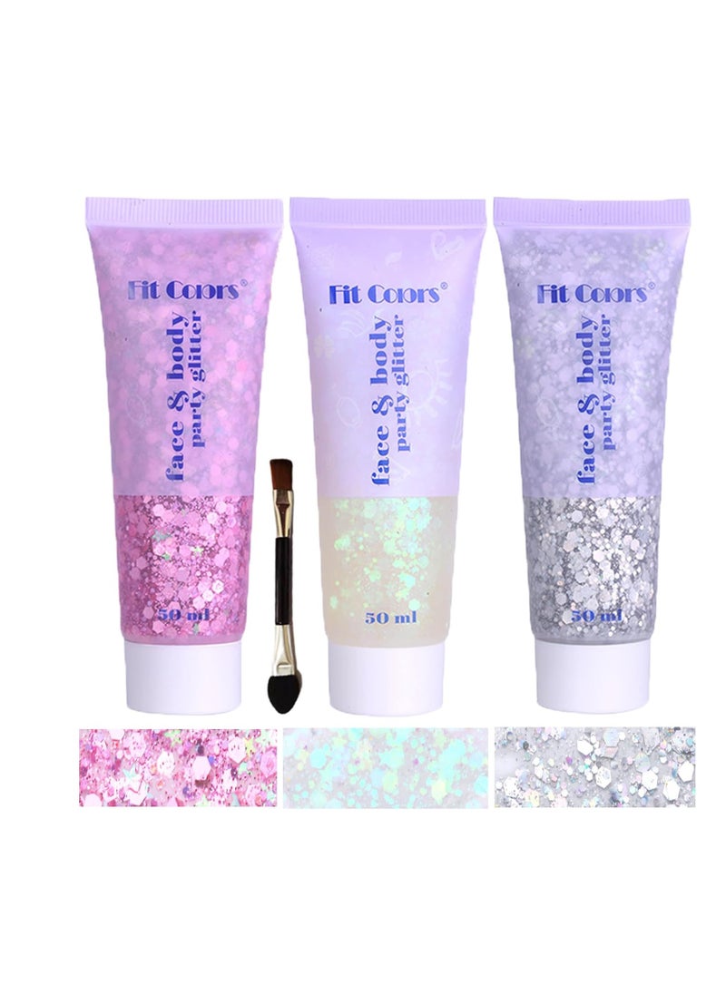 Angels Beauty - Body Face Chunky Glitter Gel: Pink White Silver Face Sparkles Glitter Gel Makeup for Singer Concerts Disco Festival Rave Accessories 150ml Chunky Sequins Mermaid Face Body Hair Glitter Gel - Image 1