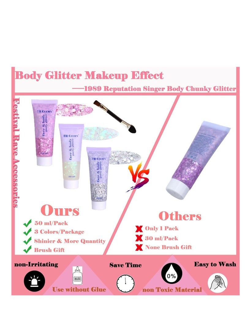 Angels Beauty - Body Face Chunky Glitter Gel: Pink White Silver Face Sparkles Glitter Gel Makeup for Singer Concerts Disco Festival Rave Accessories 150ml Chunky Sequins Mermaid Face Body Hair Glitter Gel - Image 1