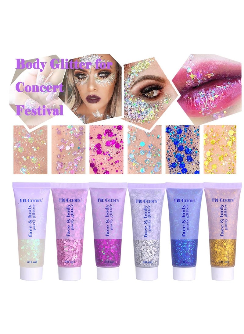 Angels Beauty - Body Face Chunky Glitter Gel: Pink White Silver Face Sparkles Glitter Gel Makeup for Singer Concerts Disco Festival Rave Accessories 150ml Chunky Sequins Mermaid Face Body Hair Glitter Gel - Image 1