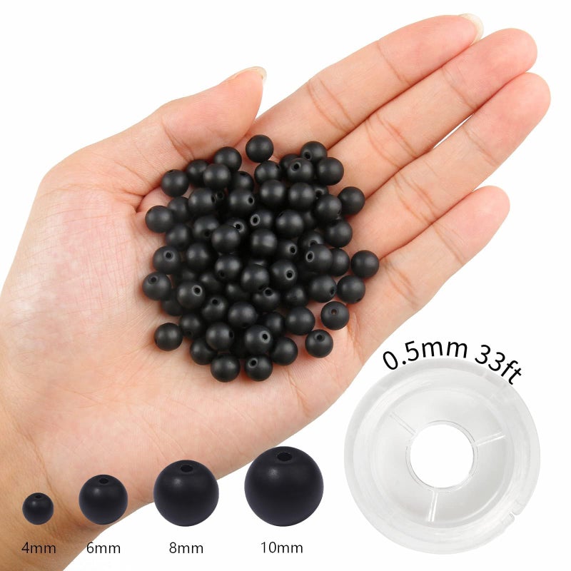 NITOPUPU 100Pcs 8mm Matte Black Onyx Agate Stone Beads for Jewelry Making, Natural Round Loose Gemstone Bead for Necklace Bracelets,Crafts for Adults with Crystal Stretch Cord - Image 2