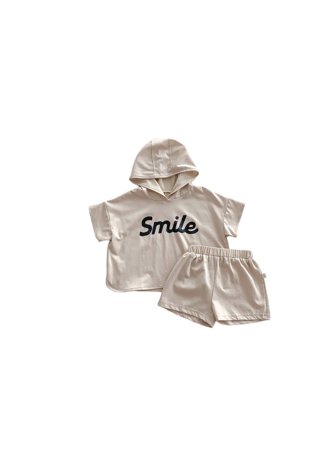 DOOKOO 2 Piece Comortable Clothing Set for Toddler Boys, High-quality Hooded Hoodie and Shorts Set, Stylish Summer Outfit with Short Sleeve Top and Elastic Waist Short Pants - Image 1