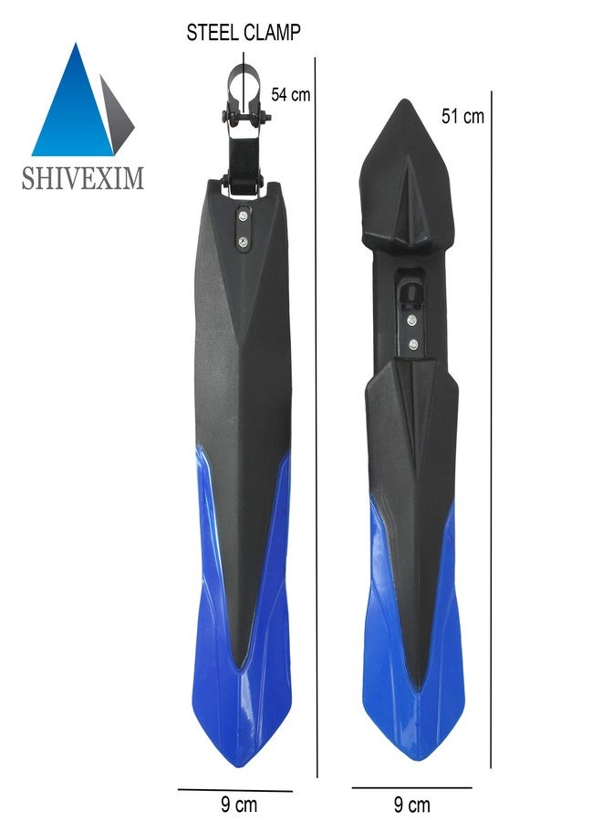 ShivExim® Bicycle Dual Tone Front & Rear Mudguard, Black-Red Clip-on Fender Full Length Front & Rear Fender (Blue) - Image 3