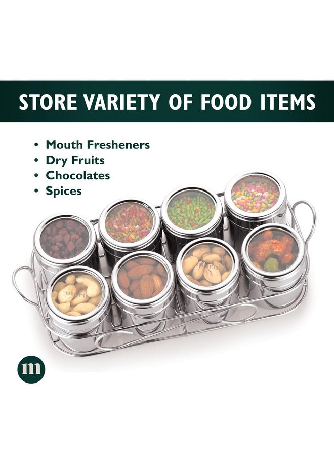 MARU MARU Stainless Steel Masala Box, Durable Herbs & Spice Box for Kitchen with 8 multipurpose storage containers, Popula Masala Dabba with See-Through Lids & Rectangle Wirestand, Masala dani  - Image 2