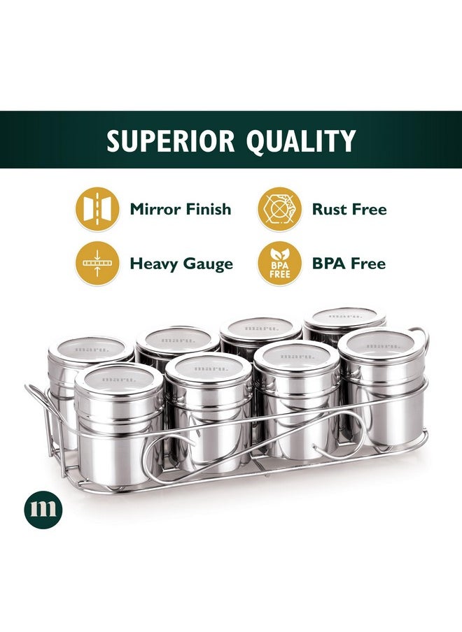 MARU MARU Stainless Steel Masala Box, Durable Herbs & Spice Box for Kitchen with 8 multipurpose storage containers, Popula Masala Dabba with See-Through Lids & Rectangle Wirestand, Masala dani  - Image 3