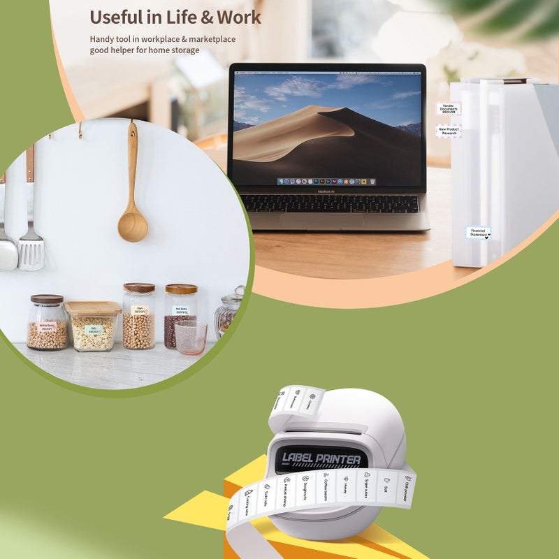 T20 Thermal Label Printer BT Connection Portable Sticker Printer Label Makers Compatible Android&iOS PC for Daily Life and Business with 1 Inch Label Roll- White - Image 2