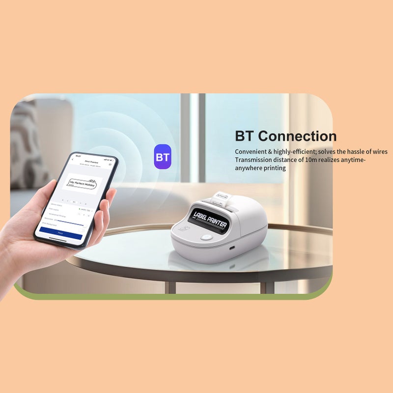 T20 Thermal Label Printer BT Connection Portable Sticker Printer Label Makers Compatible Android&iOS PC for Daily Life and Business with 1 Inch Label Roll- White - Image 4