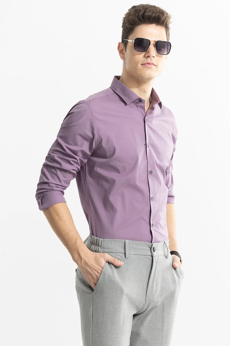 سنيتش Lavender Solid Long Sleeve Slim Fit Formal Shirt