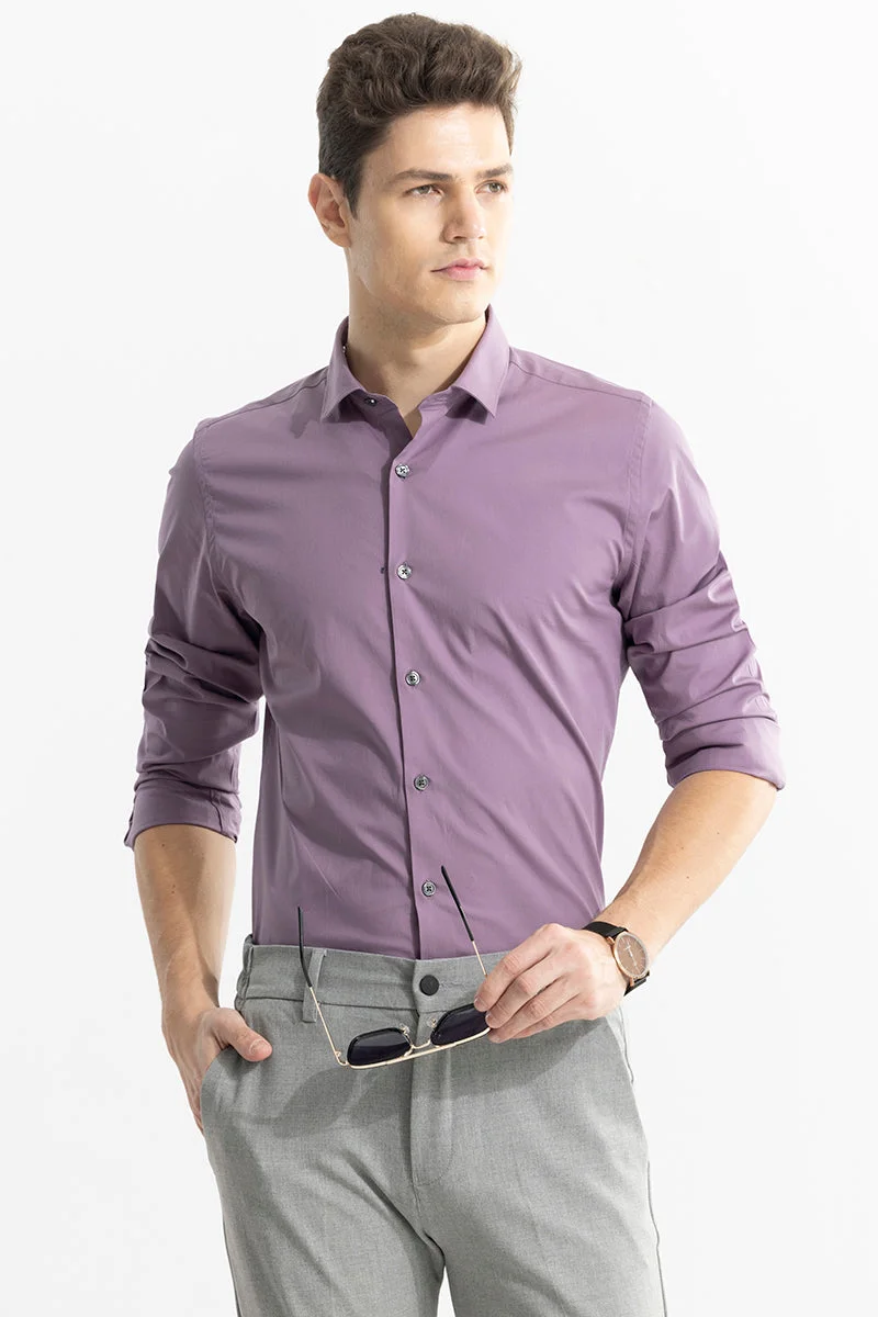 سنيتش Lavender Solid Long Sleeve Slim Fit Formal Shirt