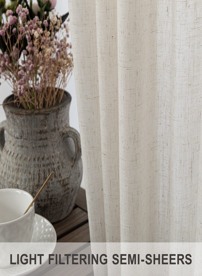 Pitalk ستائر بيتالك من الكتان الطبيعي، عرض 38 بوصة، لون أبيض كريمي عاجي، مناسبة لغرف النوم والمعيشة والنوافذ الكبيرة والشرفات. الأبعاد: 38 × 72 بوصة، طقم من قطعتين، مزودة بحلقات خلفية وجيب للعمود. - Image 3