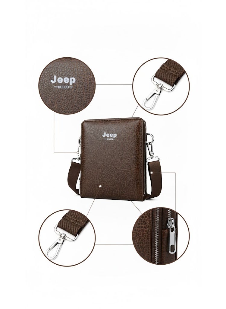 Jeep Bolso bandolera de piel sintética de lujo para hombre: ligero, práctico y versátil, color marrón. - Image 4