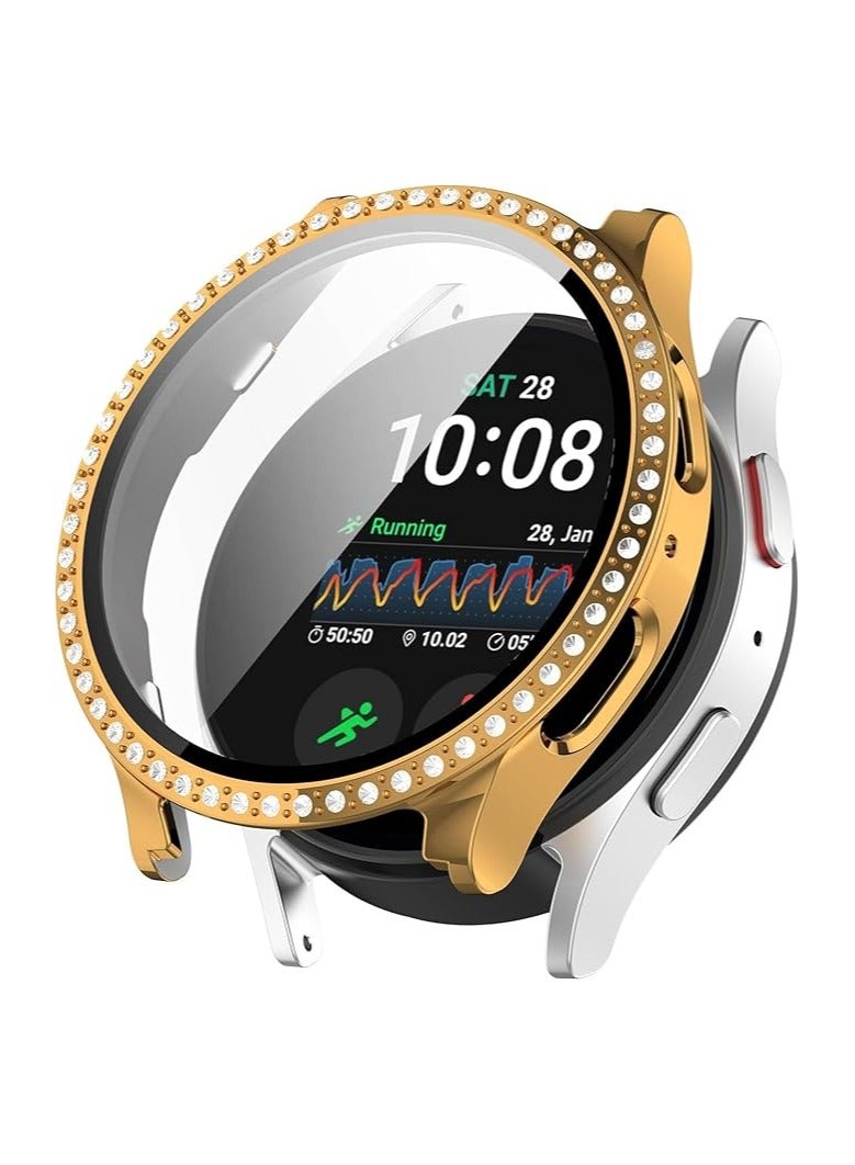 جراب Samsung Galaxy Watch 7 Bling - جراب واقٍ من الكريستال اللامع مرصع بأحجار الراين والماس، غطاء وجه صلب من البولي كربونات، مصد للصدمات لساعة 40 مم (ذهبي) - Image 2