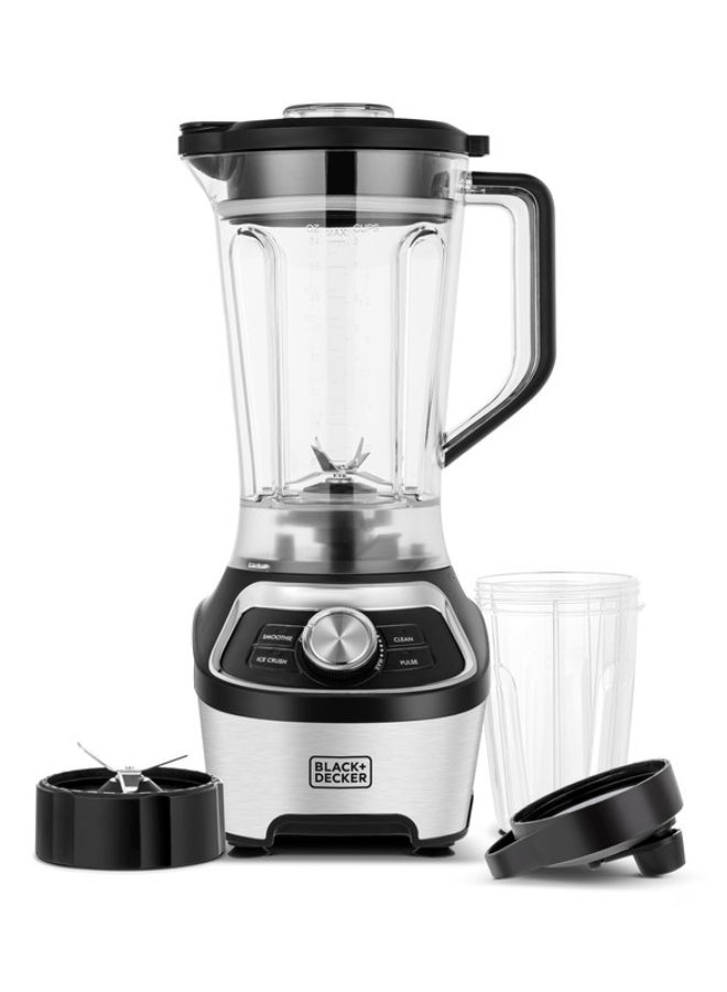 BLACK+DECKER High-Speed Blender, 1.85L BPA-Free Jar, 500ml Travel Cup, 20,000 RPM, 6-Blade, Stainless Steel, Smoothie & Ice Crush Presets, Variable Speed, 1.8 L 1200 W BXH1200-B5 Silver - Image 3