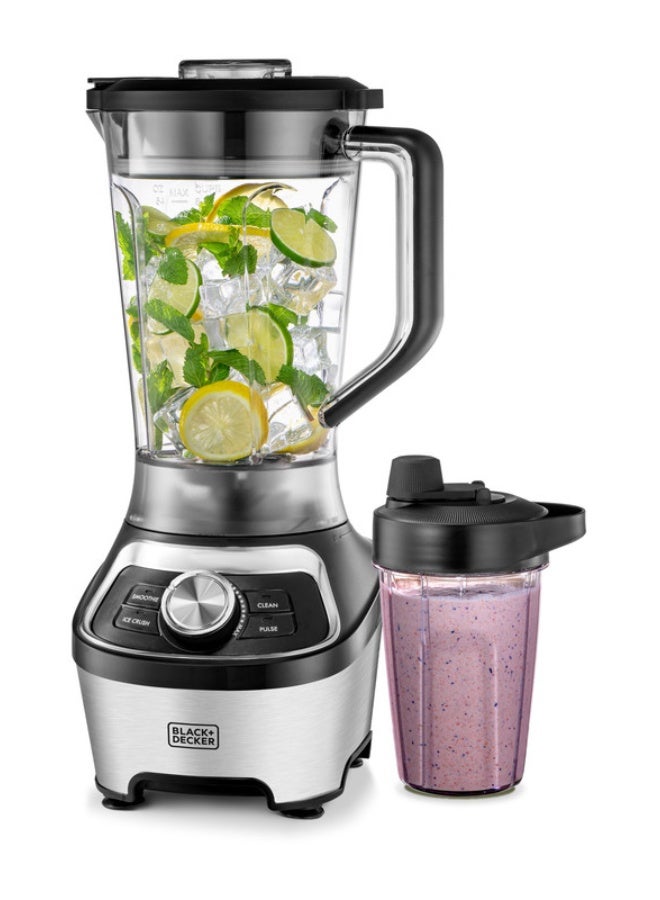 BLACK+DECKER High-Speed Blender, 1.85L BPA-Free Jar, 500ml Travel Cup, 20,000 RPM, 6-Blade, Stainless Steel, Smoothie & Ice Crush Presets, Variable Speed, 1.8 L 1200 W BXH1200-B5 Silver - Image 2