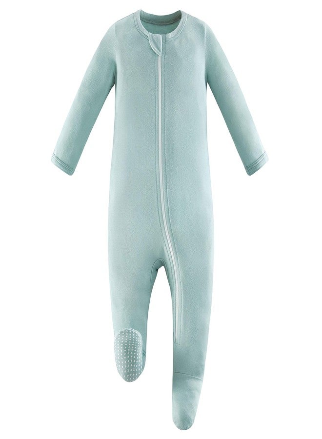 Owlivia Rayon Made from Bamboo Footie Pajamas, Baby Boy Girl Sleep 'N Play, Zip Front Footed Sleeper Pjs(3-6 Months, Apua) Aqua - Image 1