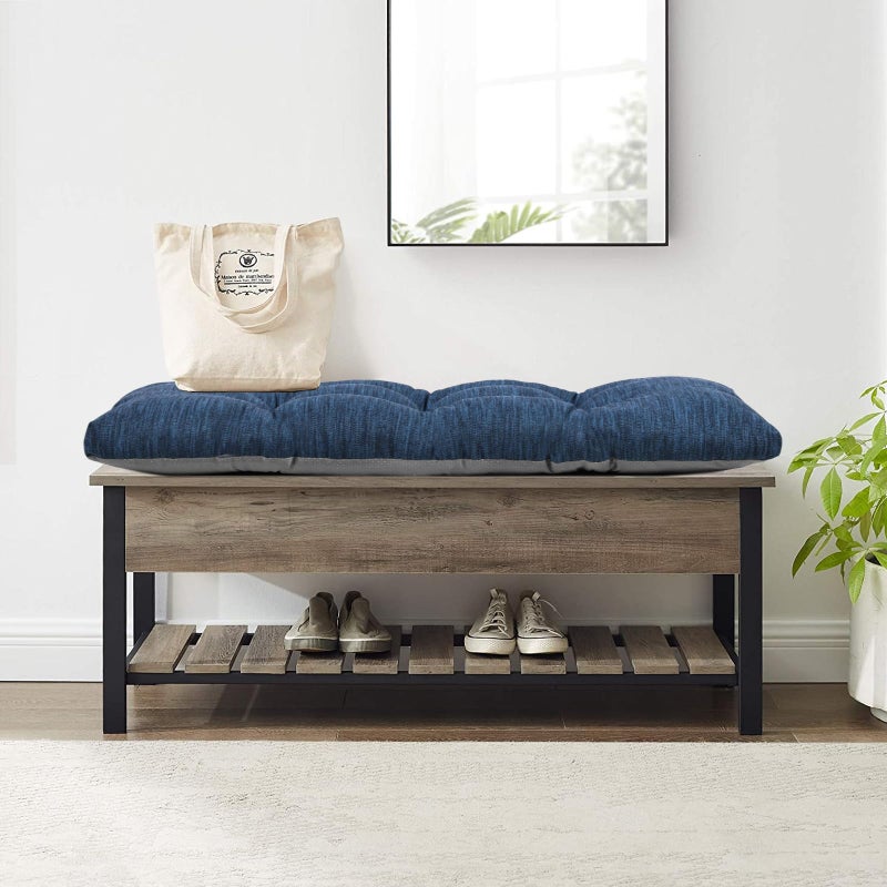 baibu 36 Inch Classic Solid Color Bench Cushion with Ties, Super Soft Indoor Outdoor Rectangle Bench Seat Cushion Standard Size Foam Pad with Non-Slip Bottom - One Pad Only (Dark Blue, 36x15x3in) - Image 2