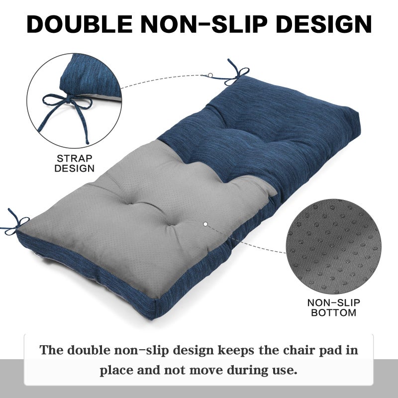 baibu 36 Inch Classic Solid Color Bench Cushion with Ties, Super Soft Indoor Outdoor Rectangle Bench Seat Cushion Standard Size Foam Pad with Non-Slip Bottom - One Pad Only (Dark Blue, 36x15x3in) - Image 4