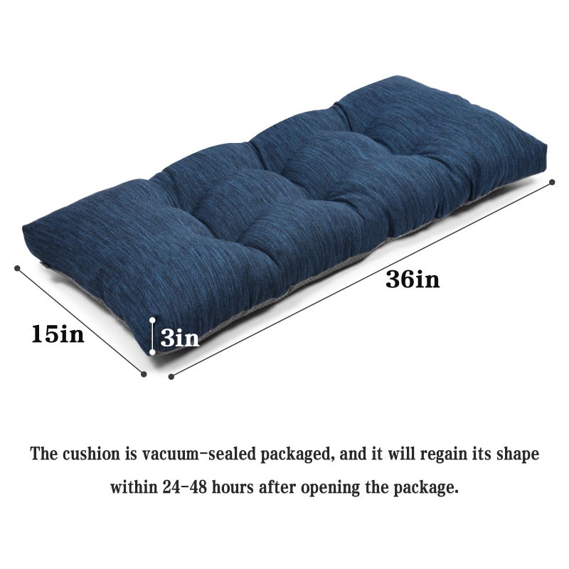 baibu 36 Inch Classic Solid Color Bench Cushion with Ties, Super Soft Indoor Outdoor Rectangle Bench Seat Cushion Standard Size Foam Pad with Non-Slip Bottom - One Pad Only (Dark Blue, 36x15x3in) - Image 3