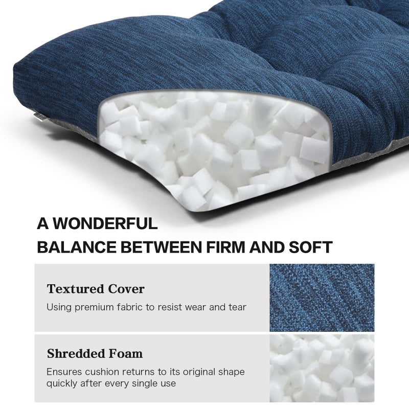 baibu 36 Inch Classic Solid Color Bench Cushion with Ties, Super Soft Indoor Outdoor Rectangle Bench Seat Cushion Standard Size Foam Pad with Non-Slip Bottom - One Pad Only (Dark Blue, 36x15x3in) - Image 5