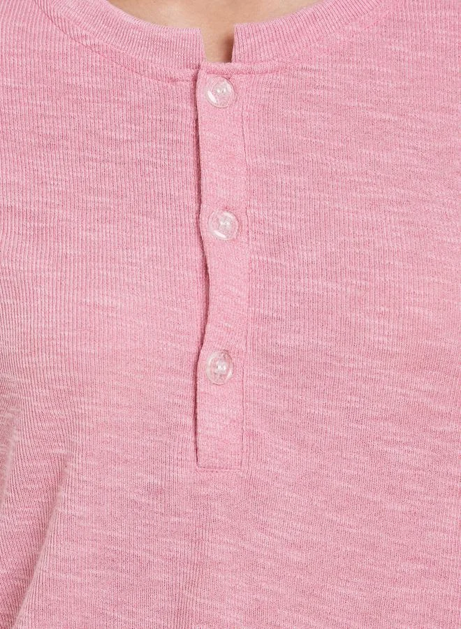 Styli Texture Button Front T-Shirt and Long Pyjama Set