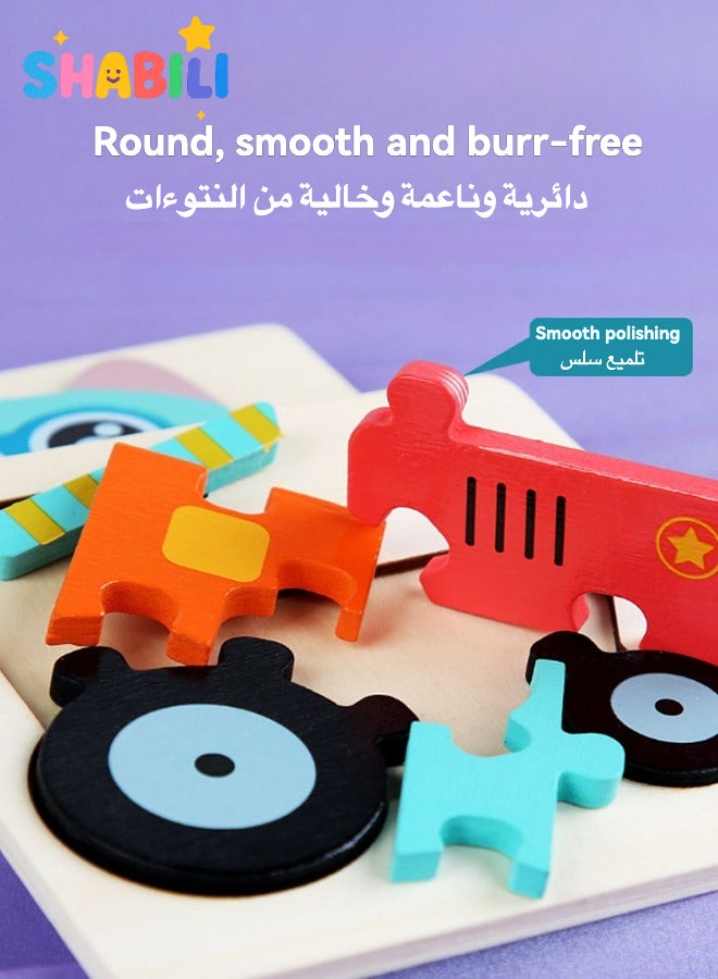 شبيلي مجموعة ألغاز خشبية تعليمية للأطفال – ١٢ قطعة على شكل حيوانات ومركبات – تنمية المهارات الحركية والبصرية – هدية تعليمية رائعة للأولاد والبنات - Image 4