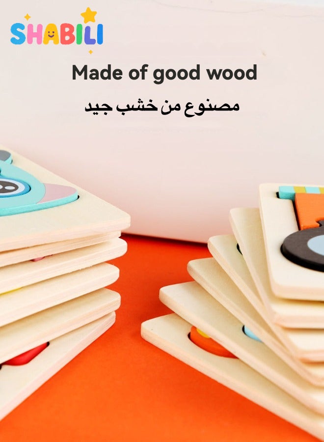 شبيلي مجموعة ألغاز خشبية تعليمية للأطفال – ١٢ قطعة على شكل حيوانات ومركبات – تنمية المهارات الحركية والبصرية – هدية تعليمية رائعة للأولاد والبنات - Image 3