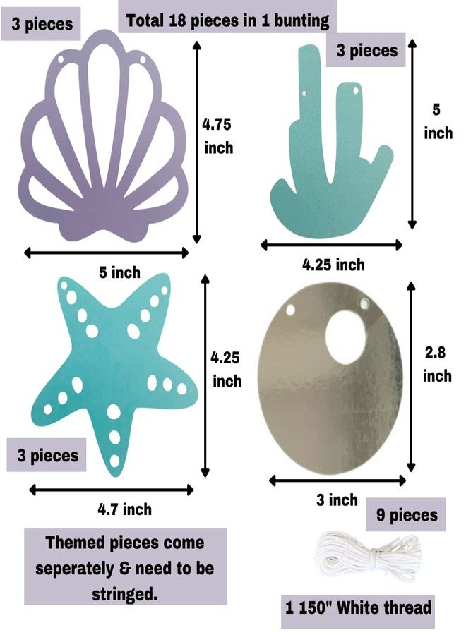 Pinfliers Under The Sea, Ocean, Mermaid Theme Birthday Decorations/3rd Bday Décor Items for Girls/Pastel Paper Bunting Flags for Decoration, Banner,Streamers,Pennants/Kids Wall, Backdrop/18 pcs/ 67 in - Image 3
