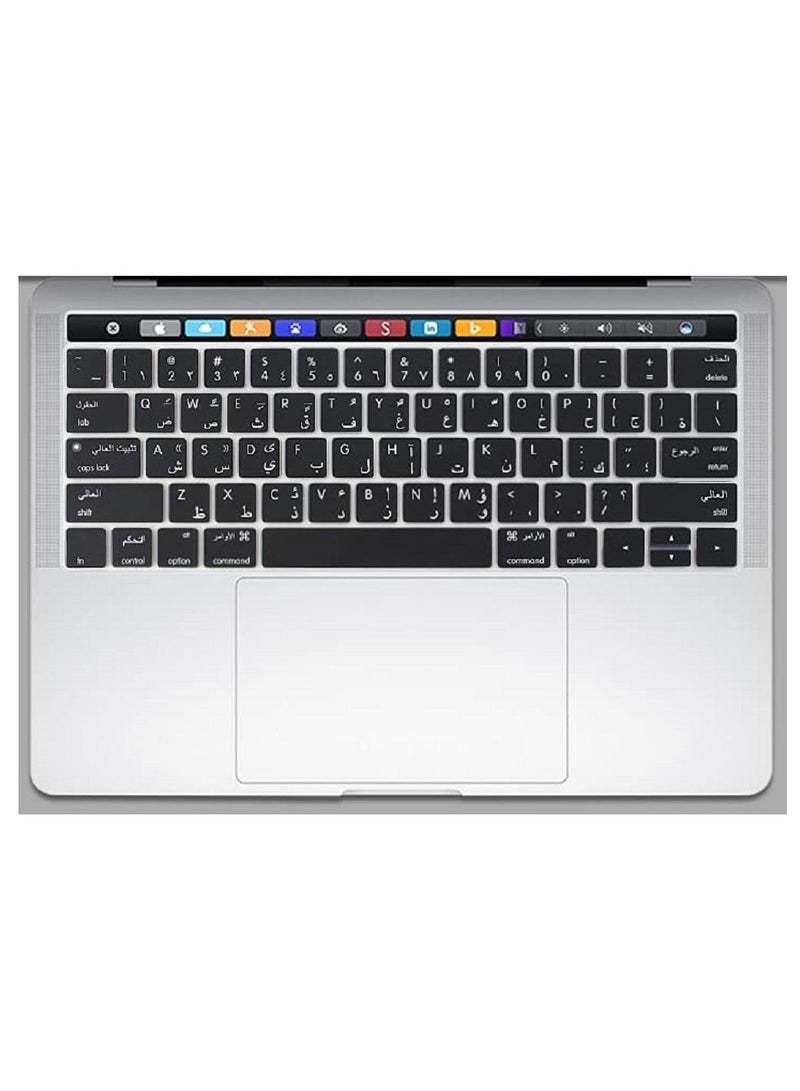 أمم US Layout Arabic English Keyboard Cover Compatible for MacBook Pro 13 and 15-inch with Touch Bar Model A2159 A1989 A1990 A1706 A1707 Release 2019 2018 2017 2016 Black - Image 3