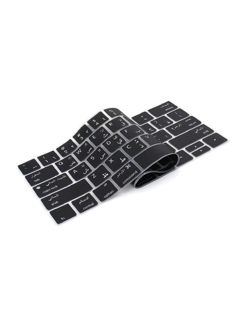 أمم US Layout Arabic English Keyboard Cover Compatible for MacBook Pro 13 and 15-inch with Touch Bar Model A2159 A1989 A1990 A1706 A1707 Release 2019 2018 2017 2016 Black - Image 4