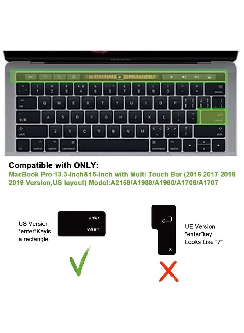أمم US Layout Arabic English Keyboard Cover Compatible for MacBook Pro 13 and 15-inch with Touch Bar Model A2159 A1989 A1990 A1706 A1707 Release 2019 2018 2017 2016 Black - Image 2