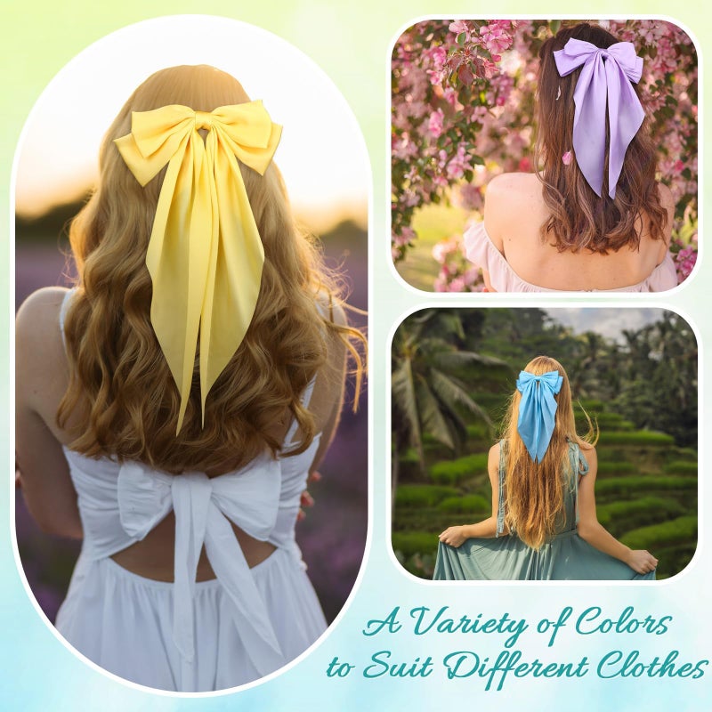 LIUBUJINGYING 32Pcs Satin Hair Bows Bulk Big Hair Bows for Women Large Hair Ribbons Silky Satin Oversized Hair Bows Long Tail Large Hair Barrettes Hair Cute Oversized Bow Hair Clips with Long Tails - Image 5